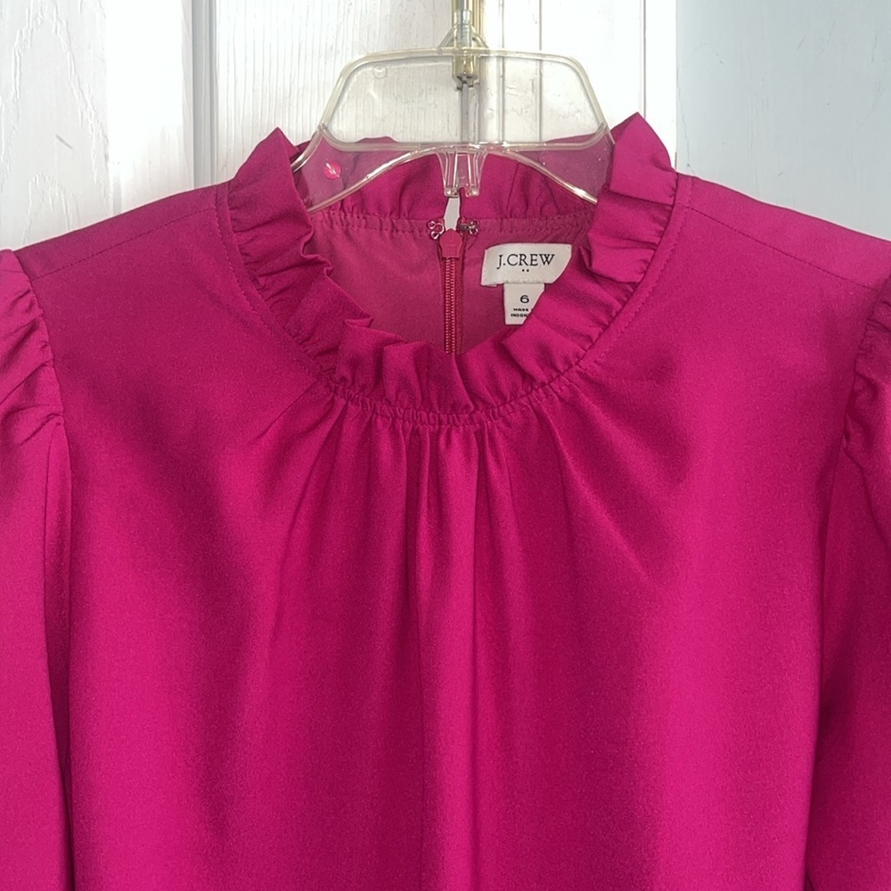 J. Crew Fuchsia Ruffleneck Shift Dress size 6 - Picture 8 of 12